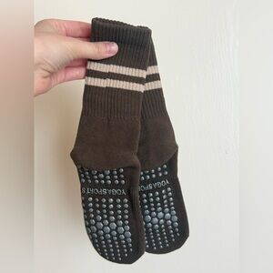Dark Brown and Tan Pilates / Yoga Grip Non-Slip Socks
